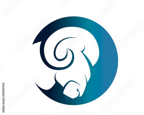 Modern Isolated Animal Head Silhouette Logo Circle - Goat Symbol