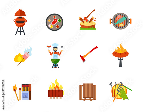 Outdoor party icon set