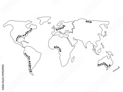 World Map Divided To Six Continents North America South America Africa Europe Asia And Australia Oceania Simplified Outline Vector Map With Continent Name Labels Curved By Borders Stock Vector Adobe Stock World Map Divided To Six Continents North America South America Africa Europe Asia And Australia Oceania Simplified Outline Vector Map With Continent Name Labels Curved By Borders Stock Vector Adobe Stock