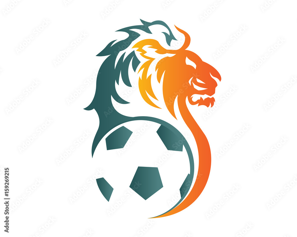 Naklejka premium Nowoczesne Zaufanie Zwierząt Sport Ilustracja Logo - Symbol Lew Piłka nożna