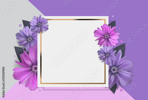 Abstract Anemone Flower Realistic Vector Frame Background