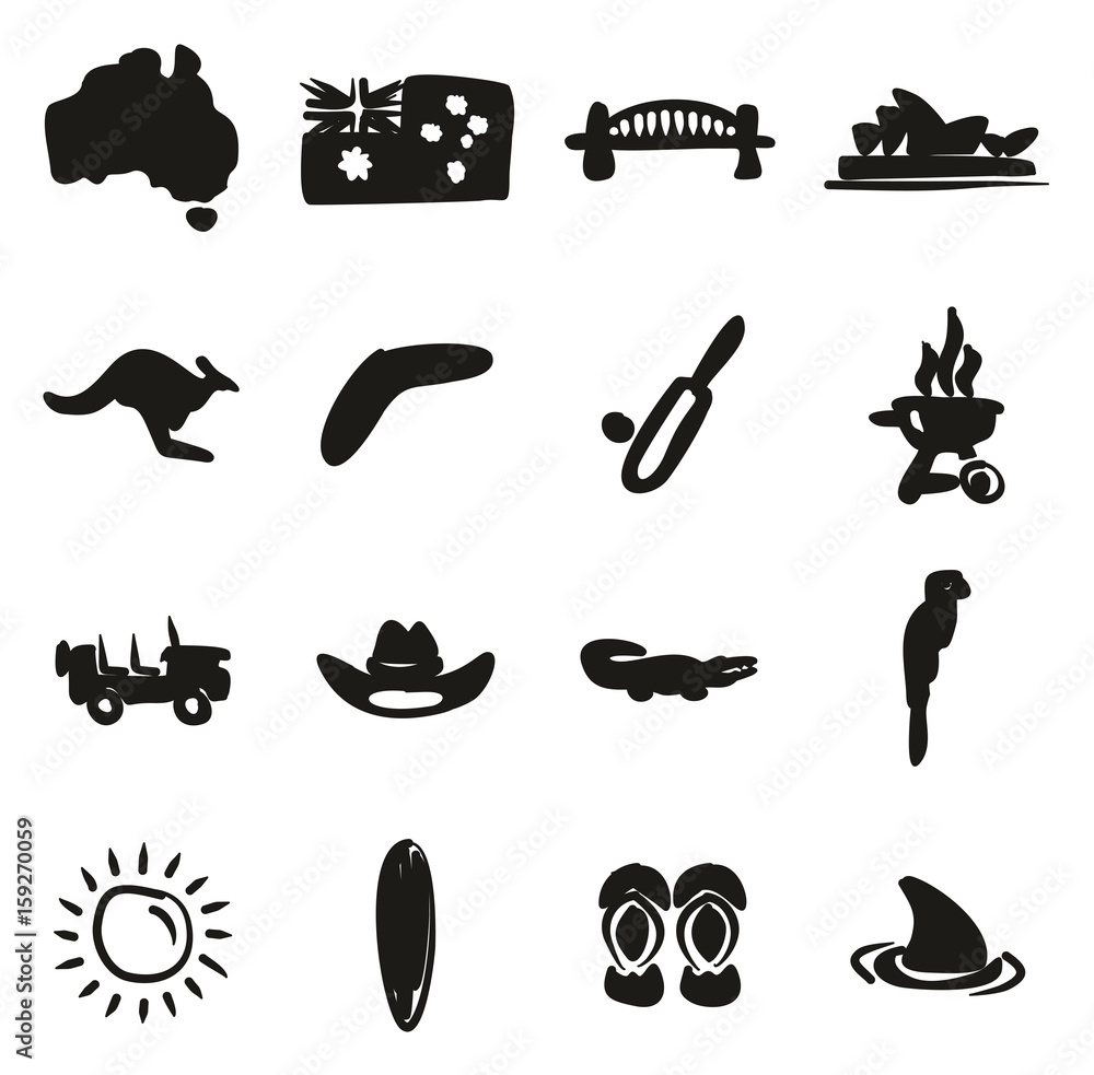 Naklejka premium Australia Icons Freehand Fill