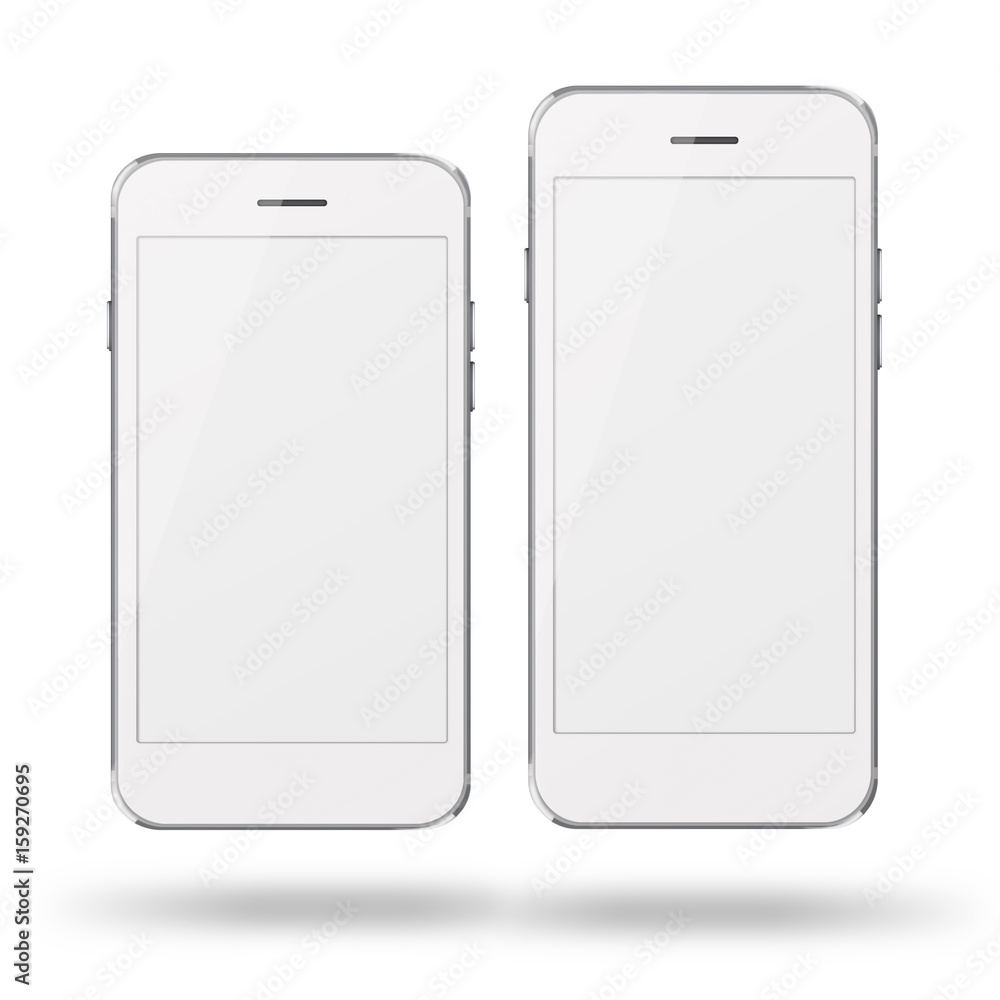 Mobile smart phones with white screen isolated on white background. 3D illustration. Mobile smart phones with white screen isolated on white background. 3D illustration.