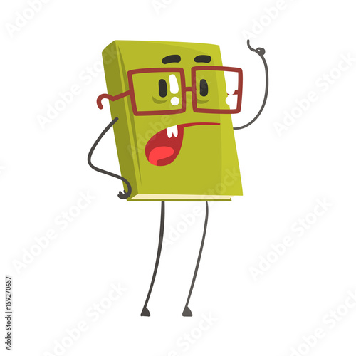 Speaking book cartoon humanized character pointing with his finger vector Illustration