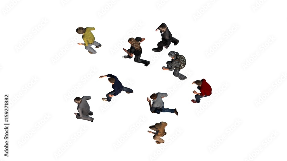 Small group of men running - isolated on white background - 3d illustration