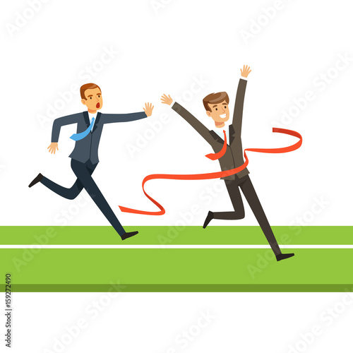 Business people competition, two businessman crossing the finish line vector Illustration © topvectors