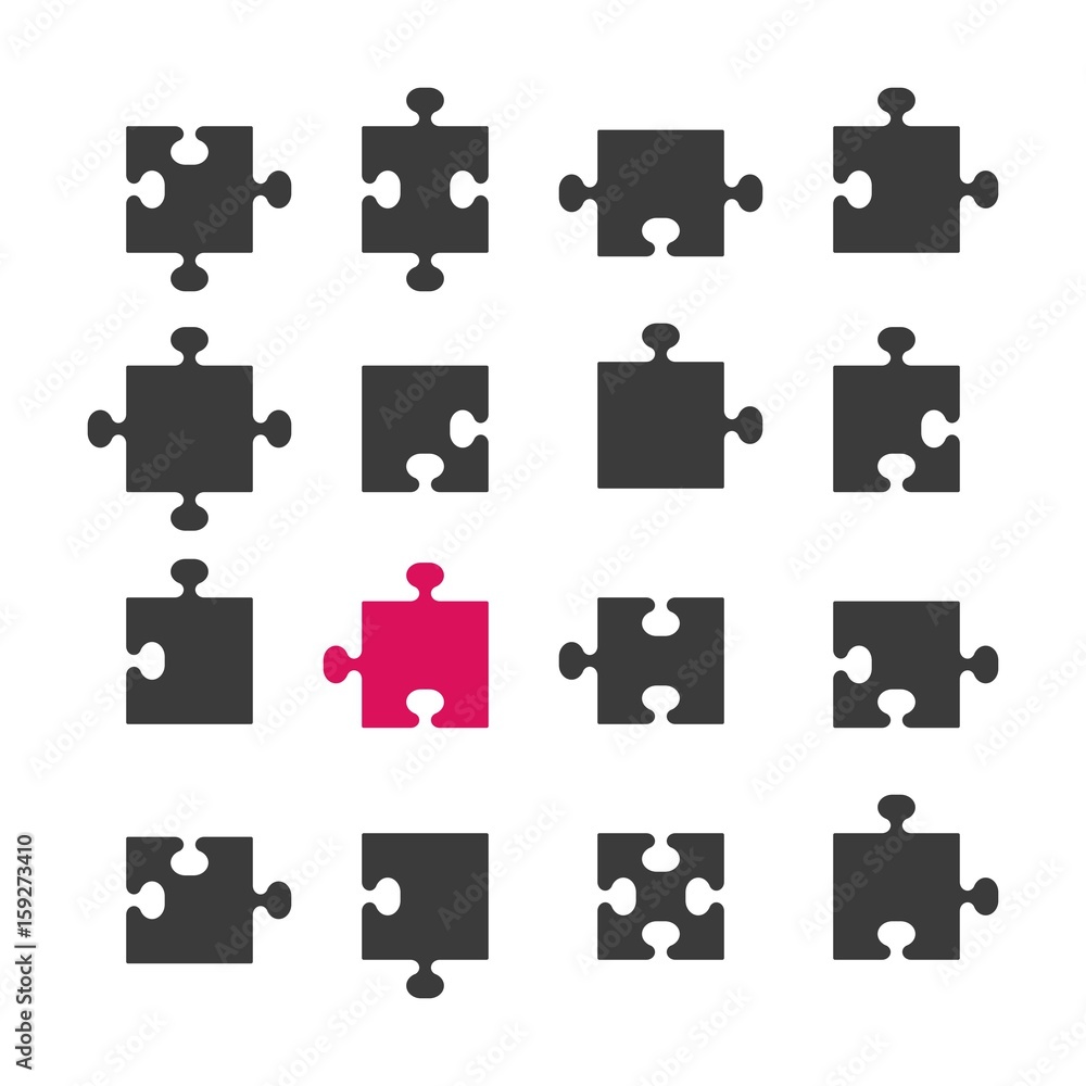 Puzzle pieces set in white background. Jigsaw Vector illustration. Puzzle pieces set in white background. Jigsaw Vector illustration.