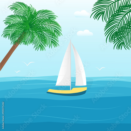 Isolated sailing boat  ship  speedboat  luxury yacht in the sea or ocean