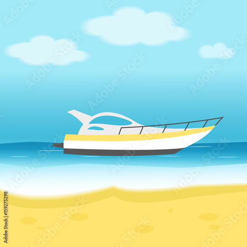 Isolated sailing boat, ship, motorboat, luxury yacht in the sea or ocean.