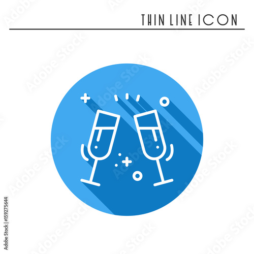 Two glasses, toast icon. Binge, drink, champagne, wine.Party celebration, birthday, holidays, event, carnival festive. Thin line party element icon. Vector simple linear design. Illustration. Symbols.