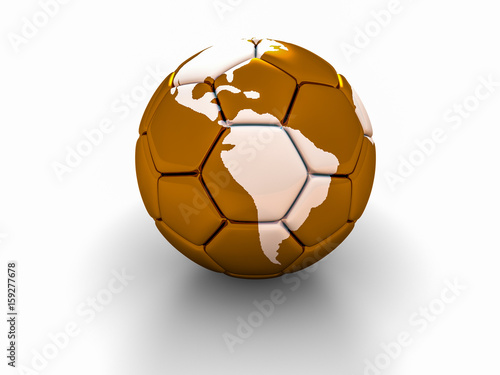 Soccer ball with the image of parts of the world 3d render