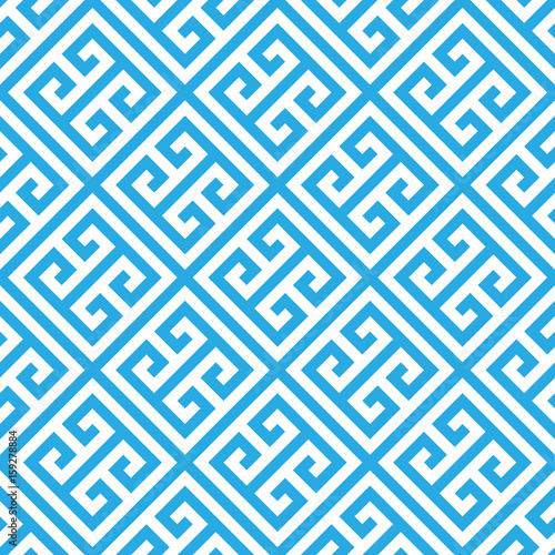 Greek key seamless pattern background in black and white. Vintage and retro abstract ornamental design. Simple flat vector illustration.