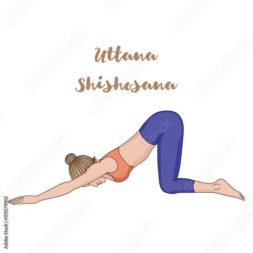 Women silhouette. Extended Puppy yoga pose. Uttana Shishosana photo