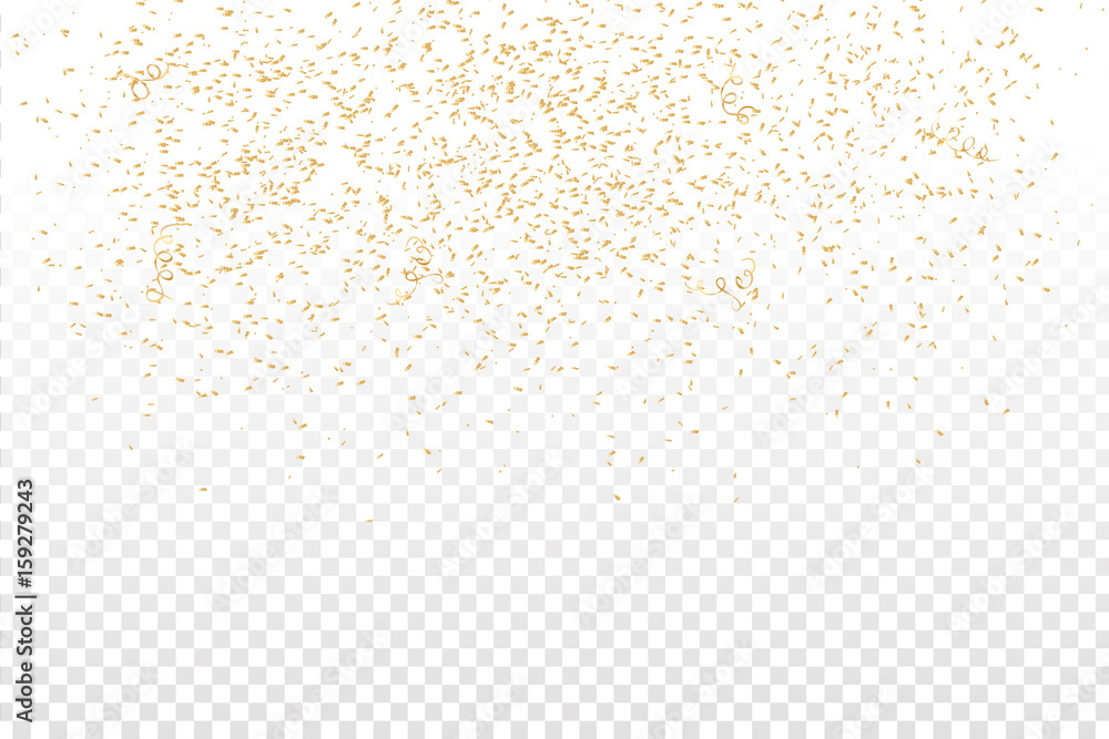 Vector realistic golden confetti on the transparent background. Concept of happy birthday, party and holidays. - obrazy, fototapety, plakaty 