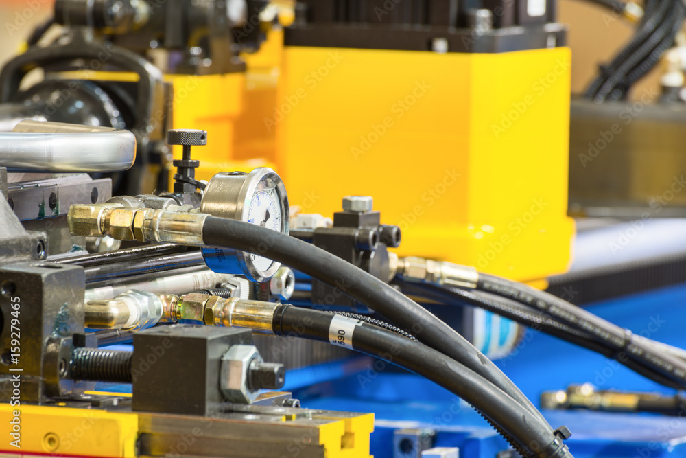 Rubber hydraulic hoses, connected to industrial equipment Rubber hydraulic hoses, connected to industrial equipment