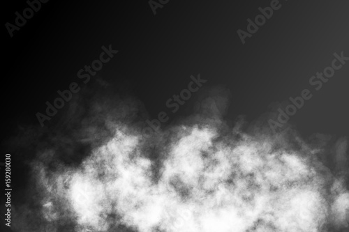 Vector realistic isolated smoke effect on the dark background. Realistic fog or cloud for decoration.