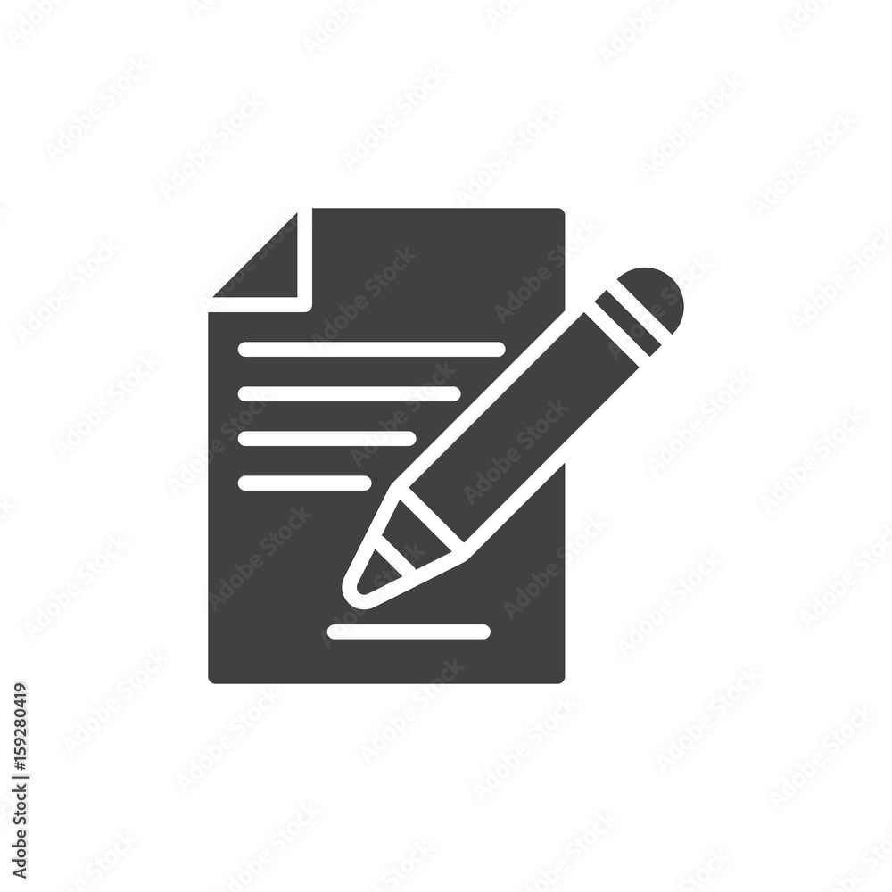 Contract signing, document and pencil icon vector, filled flat sign, solid pictogram isolated on white. Form symbol, logo illustration. Pixel perfect Contract signing, document and pencil icon vector, filled flat sign, solid pictogram isolated on white. Form symbol, logo illustration. Pixel perfect