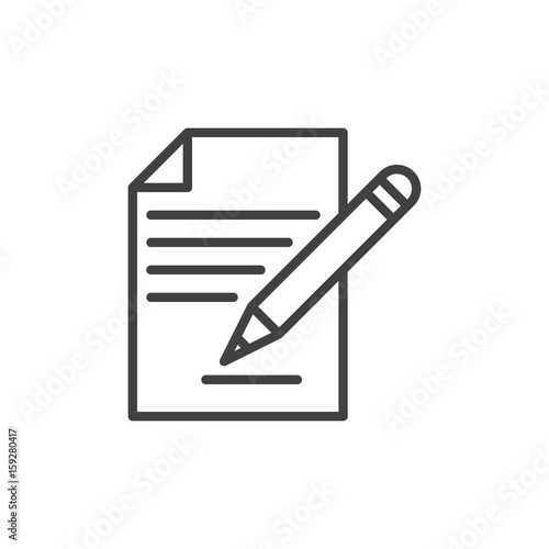 Contract signing, document and pencil line icon, outline vector sign, linear style pictogram isolated on white. Form symbol, logo illustration. Editable stroke. Pixel perfect