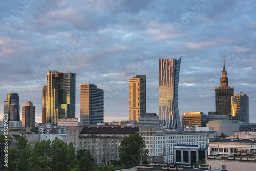 Warsaw city downtown view during sunse