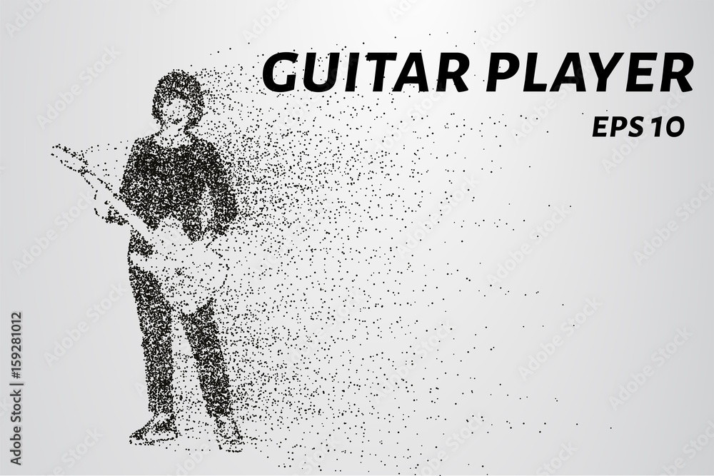 Fototapeta premium Guitarist from particles. Guitar player consists of circles and points. Vector illustration.