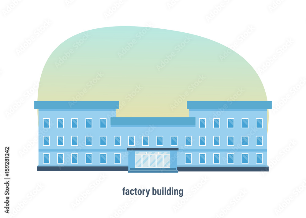 Industrial industrial three-story factory building, colorful exterior of the facade.