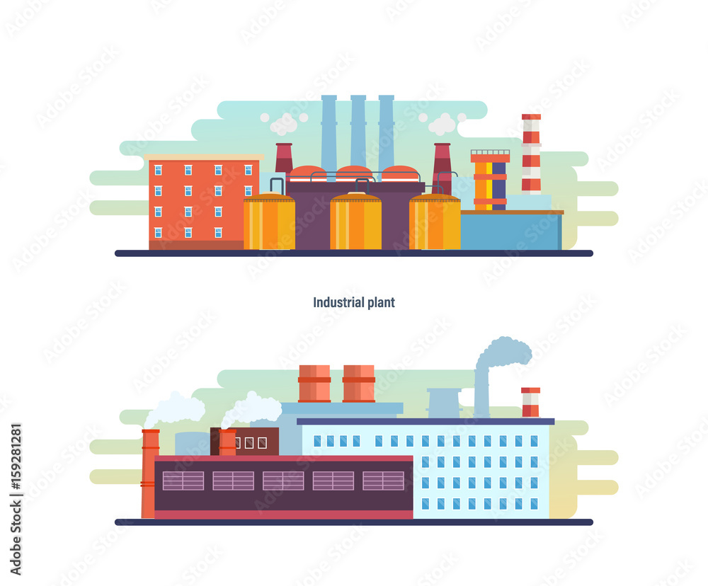 Fototapeta premium Buildings of an industrial and helium plant, stations, resource work.
