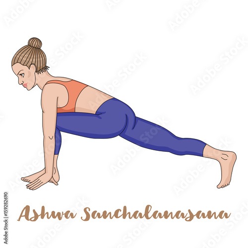 Women silhouette. The Equestrian yoga pose. Ashwa Sanchalanasana