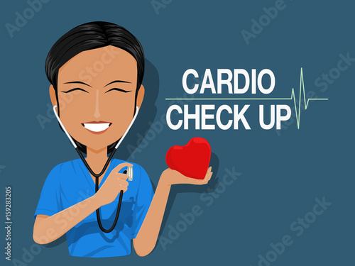 A medical staff is using  Stethoscope on blue background
