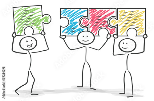 Strichmännchen Puzzle Teamwork Zusammenhalt bunt