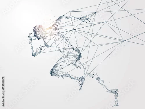 Obraz Działający mężczyzna, połączenie sieciowe obracający w, wektorowa ilustracja.