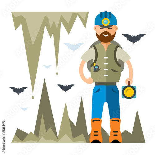 Vector Spelunker. Flat style colorful Cartoon illustration.