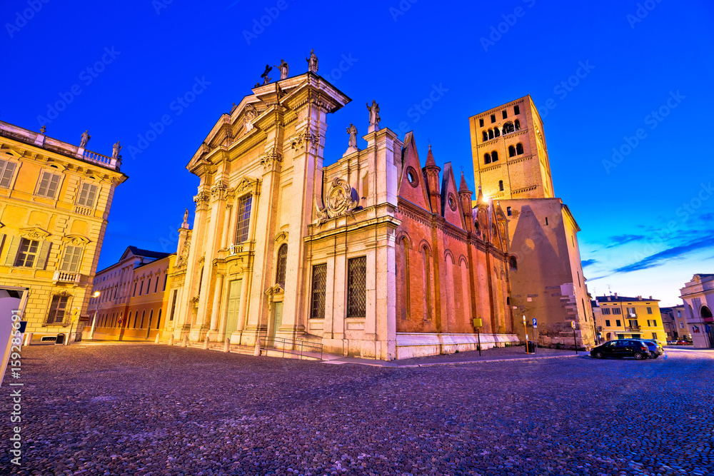 Mantova city Piazza Sordello and cathedral evening view