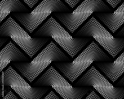Abstract Seamless Pattern of Gray Scale Zigzag Dots. Op Art Vector Background without Either Transparency or Gradient.