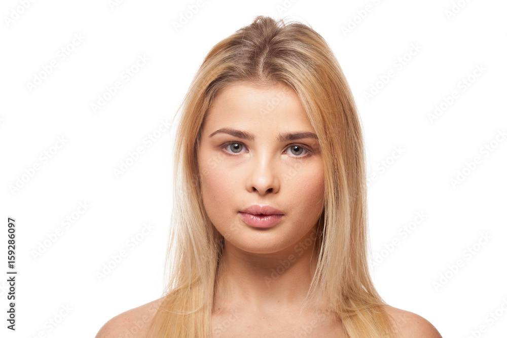 Beautiful a bit overweight girl on white background in studio photo Beautiful a bit overweight girl on white background in studio photo
