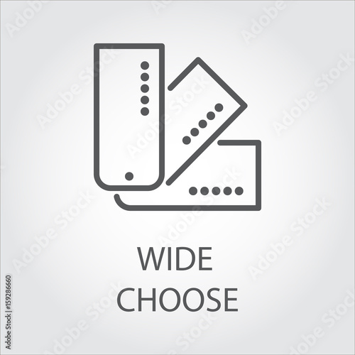 Simple linear logo of cards symbolizing a wide range of products. Icon drawing in outline style. Label for shop catalog, directories, online shops and other projects. Vector illustration