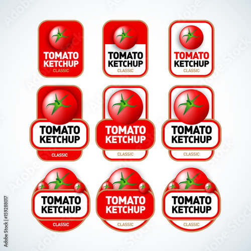 Tomato ketchup vector label templates. Isolated vector illustrations.