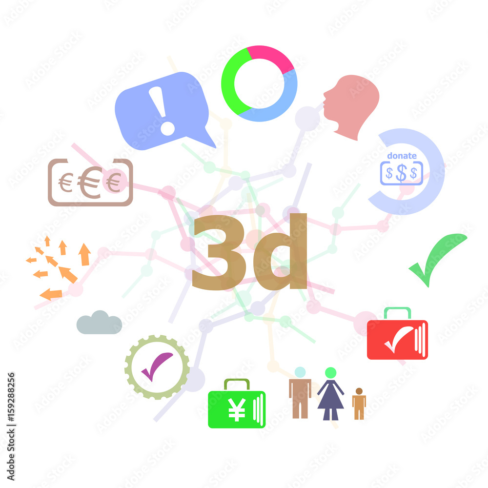 Text 3d. Business concept . Set of line icons and word typography on background. Creative solution concept Text 3d. Business concept . Set of line icons and word typography on background. Creative solution concept