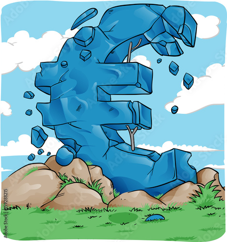Euro symbol in crash for european crisis concept