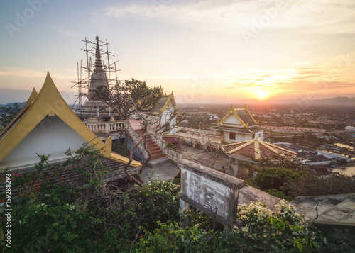 Wat Thammikaram Temple on the top of Khao Chong Krachok Hill in the Town of Prachuap Khiri Khan, Thailand