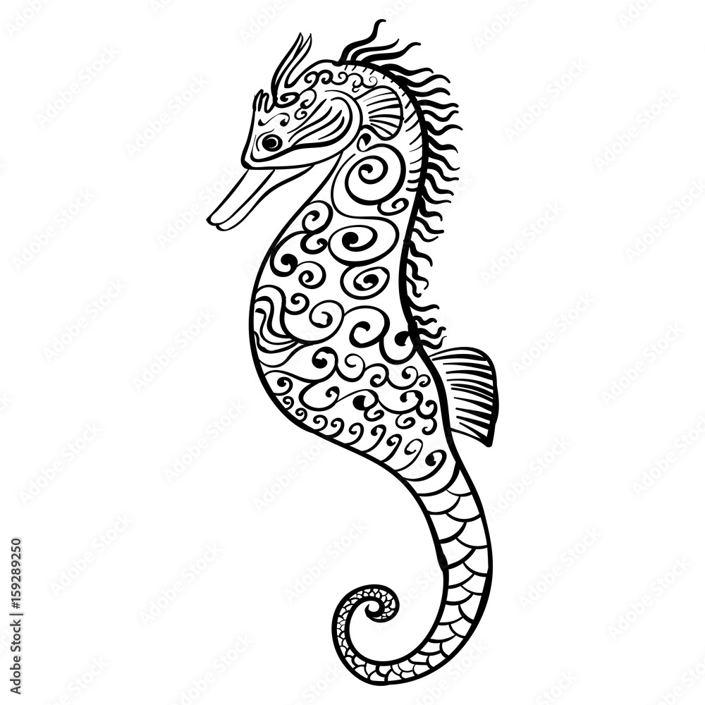 Obraz premium Stylized black and white icon of a seahorse