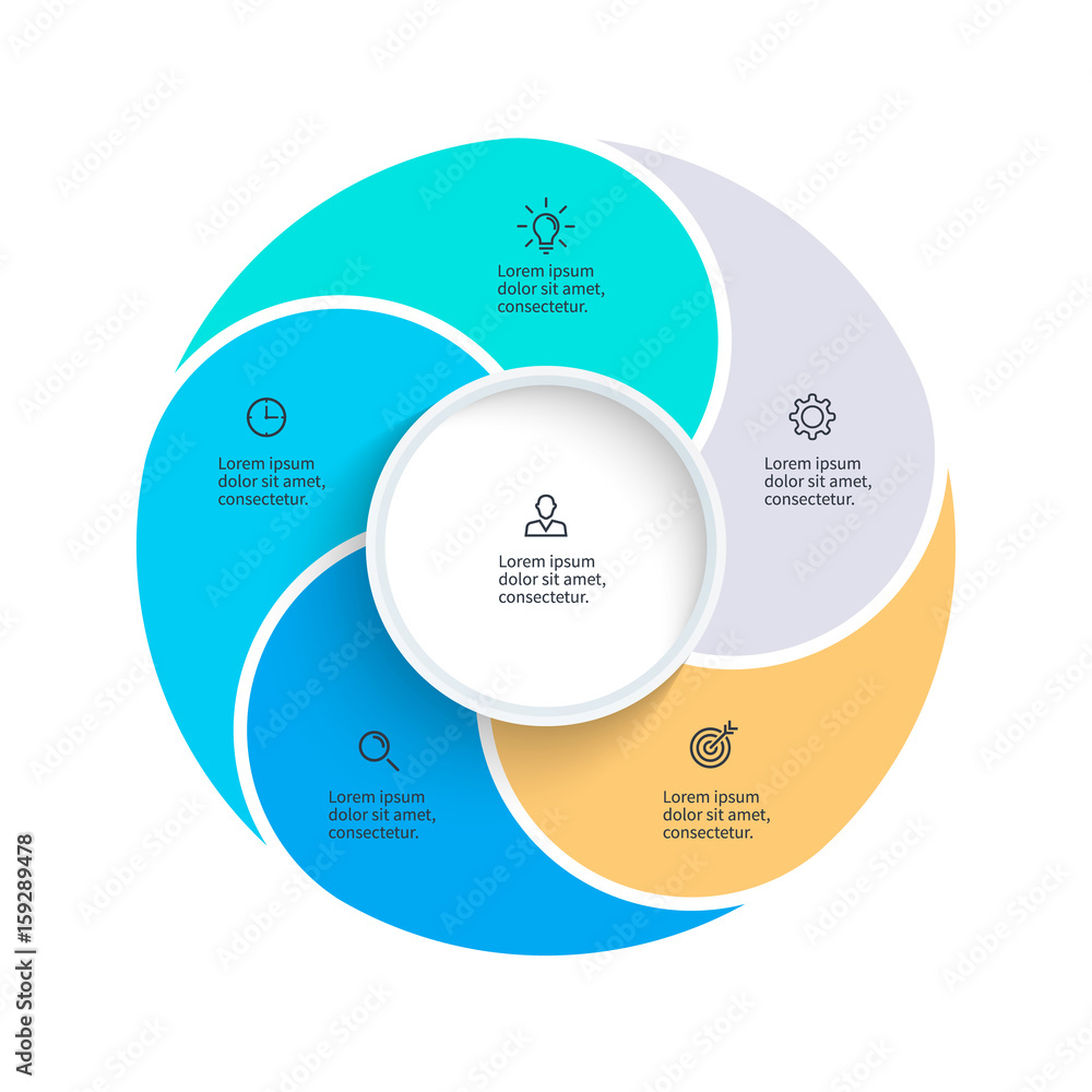 Vector pie chart. Presentation template with 5 steps, options, sections. Vector pie chart. Presentation template with 5 steps, options, sections.