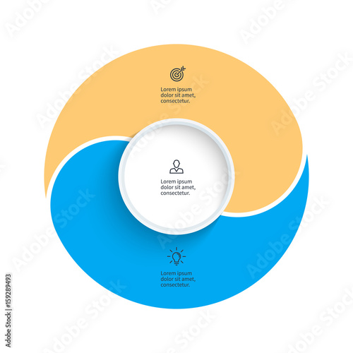 Vector pie chart. Presentation template with 2 steps, options, sections.