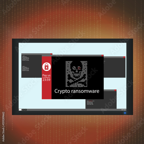 Malware, Ransomware Wannacry Crypto Virus Cyber security Breach - Vector Illustration.
