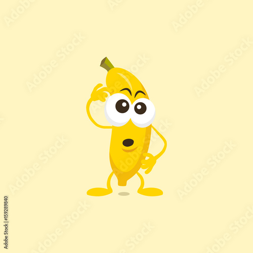 Illustration of cute banana thinking mascot isolated on light background.