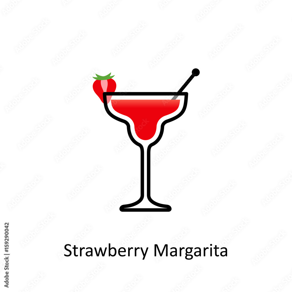 Strawberry Margarita cocktail icon in flat style Strawberry Margarita cocktail icon in flat style