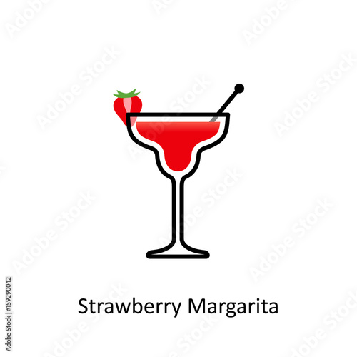 Strawberry Margarita cocktail icon in flat style