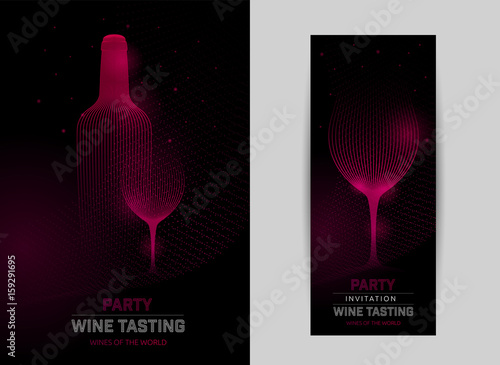 Design template with modern illustration of wine glass and bottle
