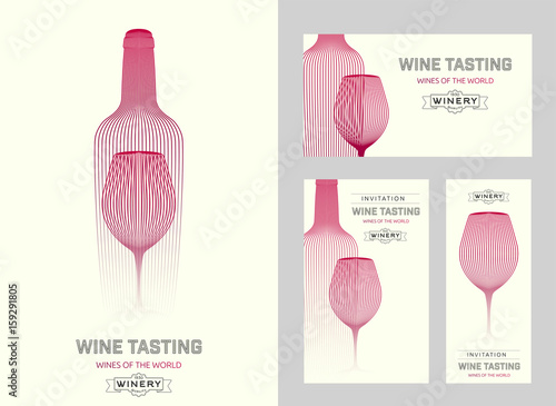 Design template with modern illustration of wine glass and bottle