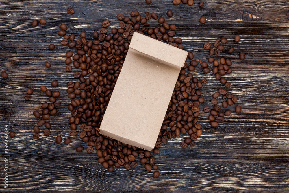 Coffee beans and craft paper bag mockup Coffee beans and craft paper bag mockup