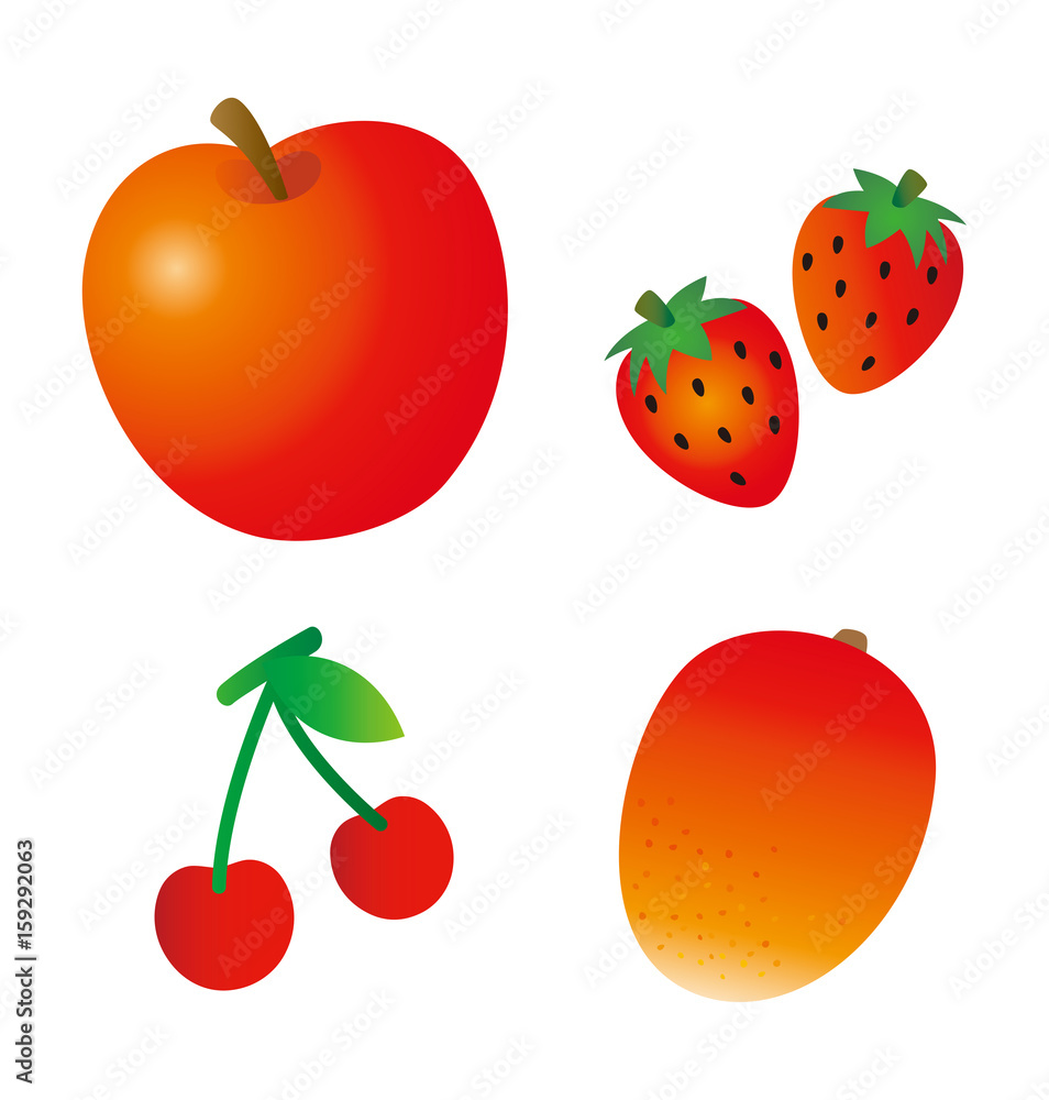 リンゴ イチゴ チェリー マンゴーのイラスト Stock Illustration Adobe Stock